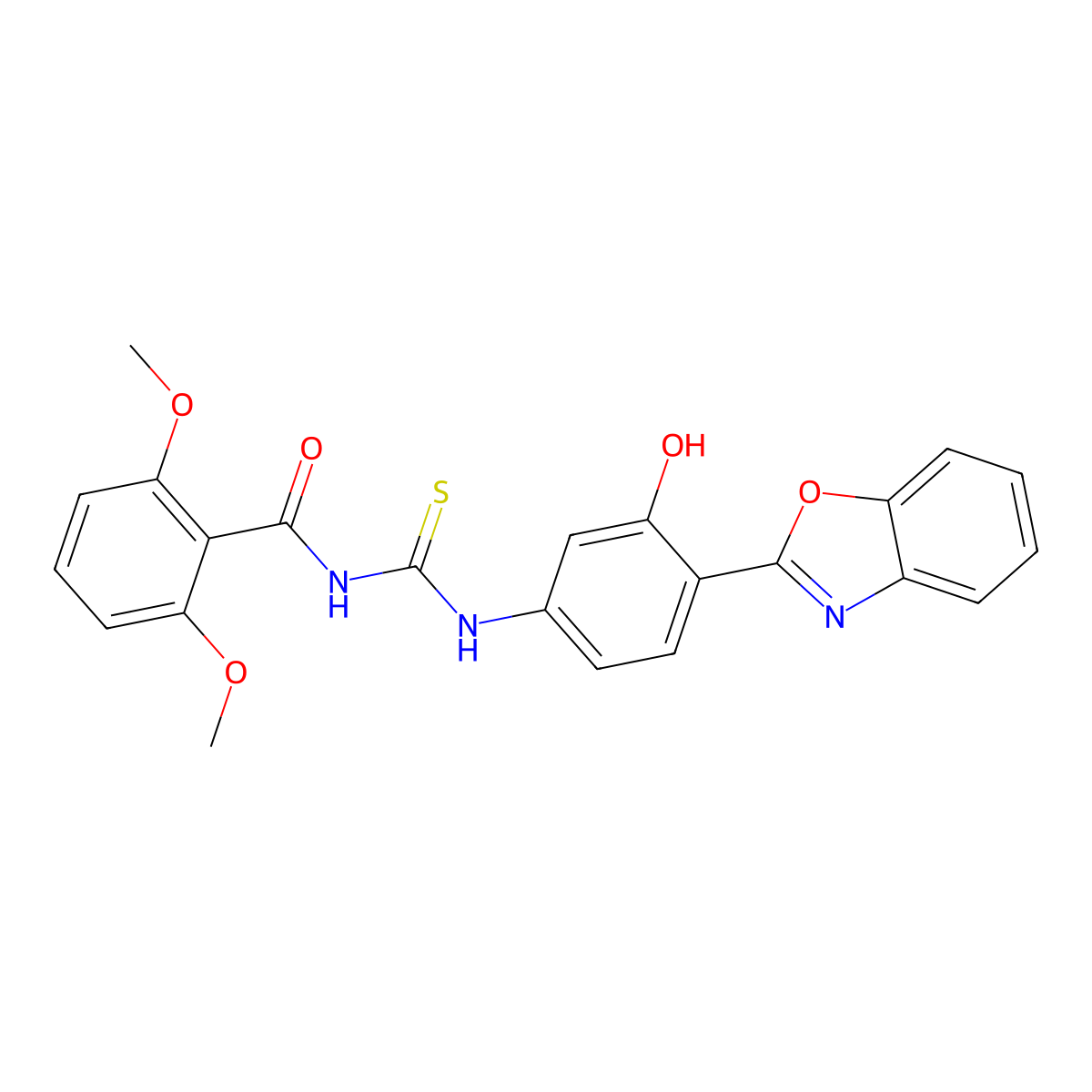 N-{[4-(1,3-benzoxazol-2-yl)-3-hydroxyphenyl]carbamothioyl}-2,6-dimethoxybenzamide molecular structure, CAS 689758-42-7