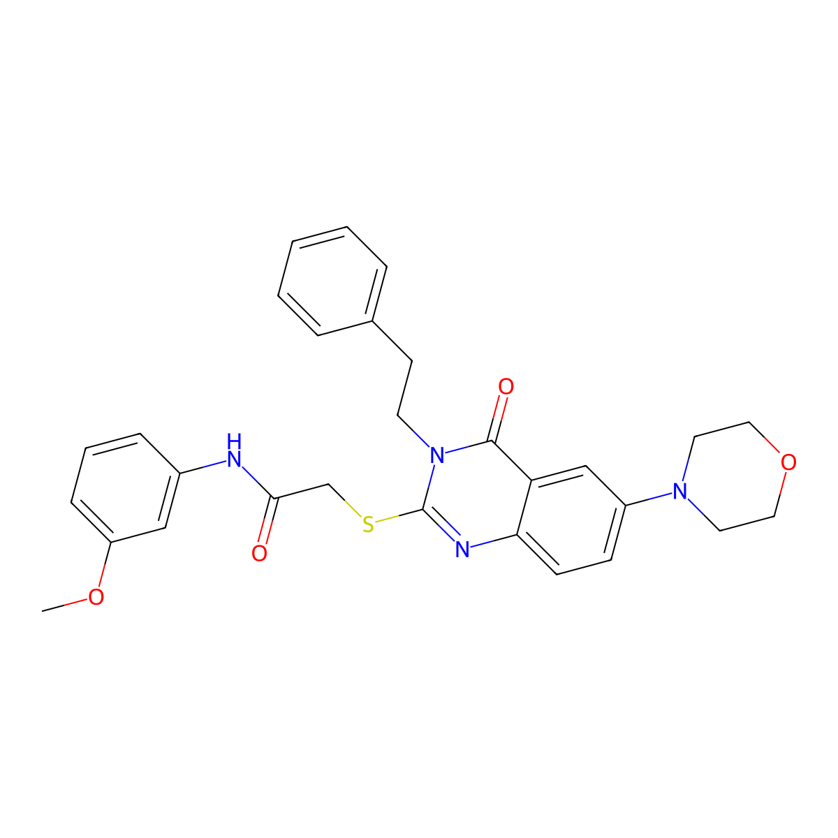 N-(3-methoxyphenyl)-2-((6-morpholino-4-oxo-3-phenethyl-3,4-dihydroquinazolin-2-yl)thio)acetamide molecular structure, CAS 689758-43-8