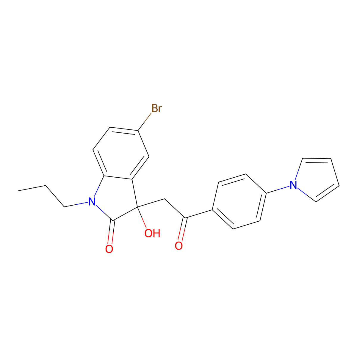 5-bromo-3-hydroxy-3-{2-oxo-2-[4-(1H-pyrrol-1-yl)phenyl]ethyl}-1-propyl-1,3-dihydro-2H-indol-2-one molecular structure, CAS 689758-47-2