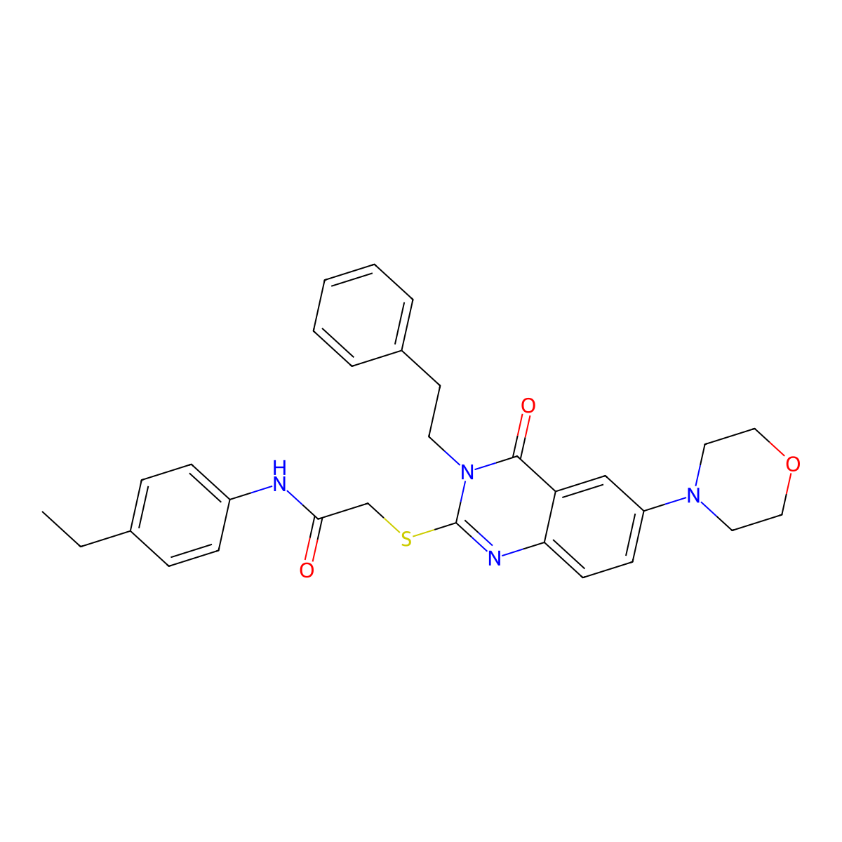 N-(4-ethylphenyl)-2-((6-morpholino-4-oxo-3-phenethyl-3,4-dihydroquinazolin-2-yl)thio)acetamide molecular structure, CAS 689758-49-4