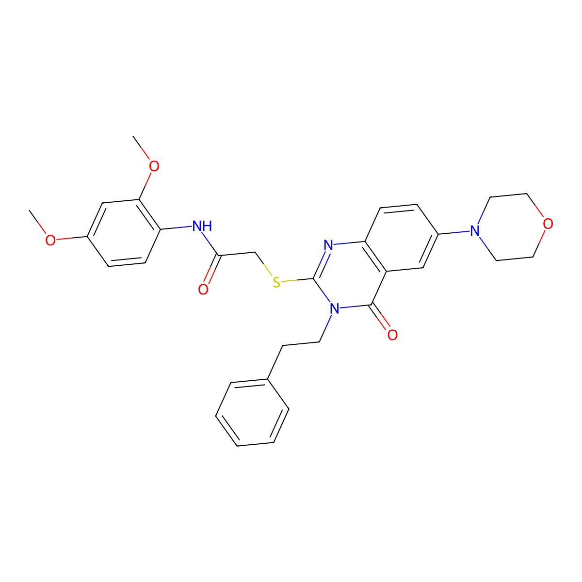 N-(2,4-dimethoxyphenyl)-2-((6-morpholino-4-oxo-3-phenethyl-3,4-dihydroquinazolin-2-yl)thio)acetamide molecular structure, CAS 689758-55-2
