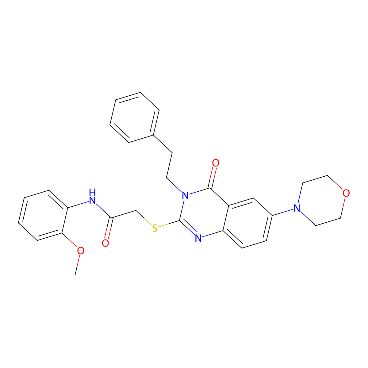 N-(2-methoxyphenyl)-2-((6-morpholino-4-oxo-3-phenethyl-3,4-dihydroquinazolin-2-yl)thio)acetamide molecular structure, CAS 689758-61-0