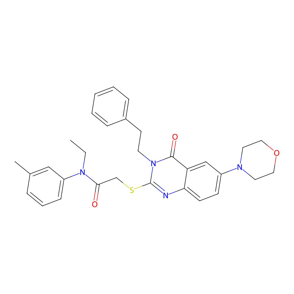 N-ethyl-2-((6-morpholino-4-oxo-3-phenethyl-3,4-dihydroquinazolin-2-yl)thio)-N-(m-tolyl)acetamide molecular structure, CAS 689758-67-6