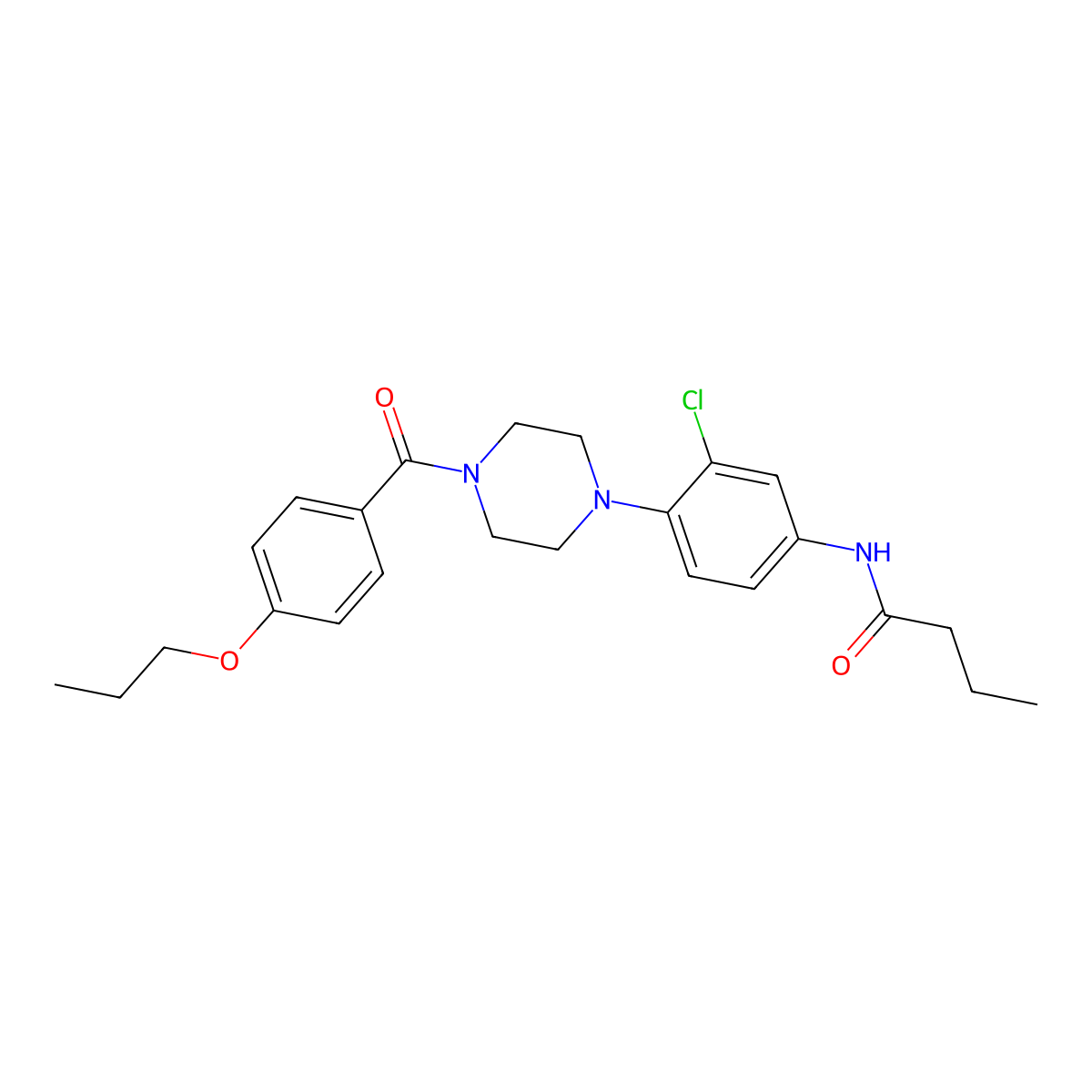 N-[3-chloro-4-[4-(4-propoxybenzoyl)piperazin-1-yl]phenyl]butanamide molecular structure, CAS 689758-70-1
