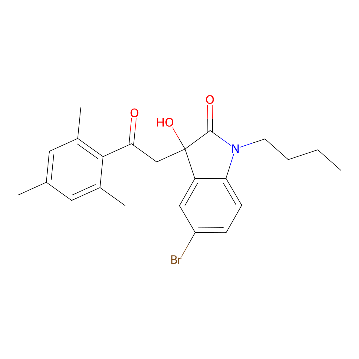 5-bromo-1-butyl-3-hydroxy-3-[2-oxo-2-(2,4,6-trimethylphenyl)ethyl]-1,3-dihydro-2H-indol-2-one molecular structure, CAS 689758-91-6