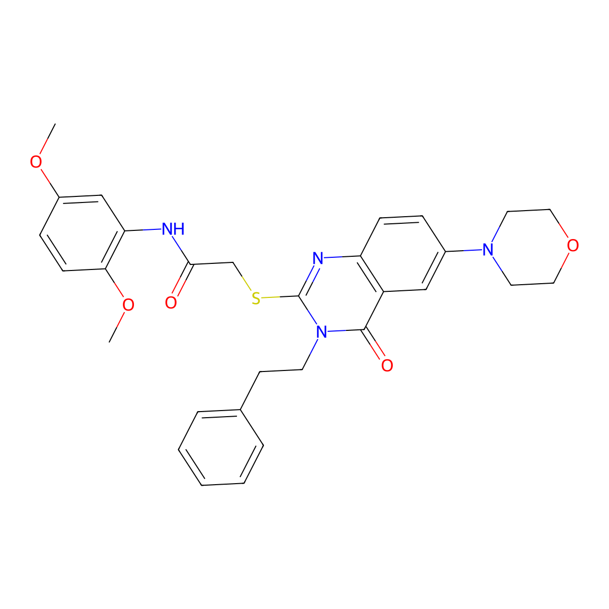 N-(2,5-dimethoxyphenyl)-2-((6-morpholino-4-oxo-3-phenethyl-3,4-dihydroquinazolin-2-yl)thio)acetamide molecular structure, CAS 689758-99-4