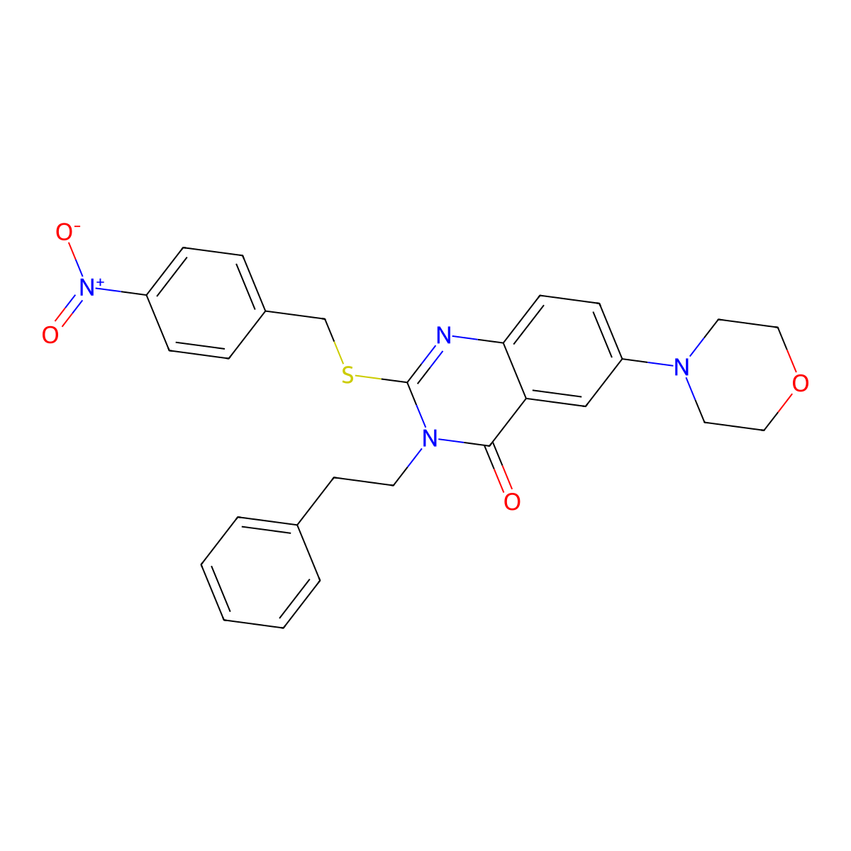 6-morpholino-2-((4-nitrobenzyl)thio)-3-phenethylquinazolin-4(3H)-one molecular structure, CAS 689759-05-5