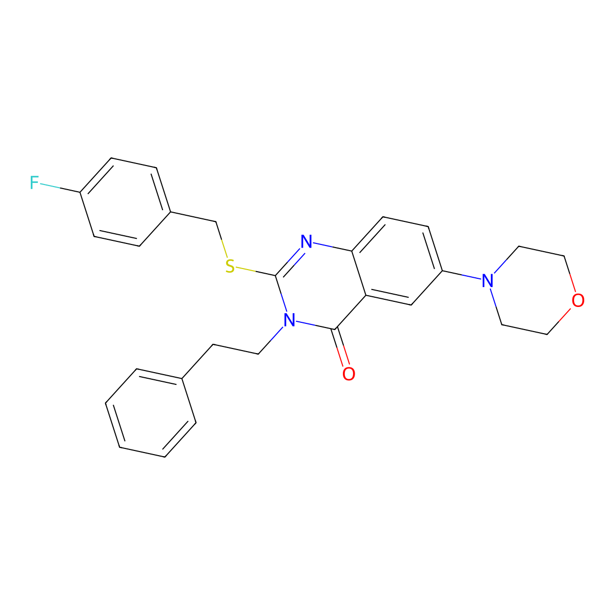2-((4-fluorobenzyl)thio)-6-morpholino-3-phenethylquinazolin-4(3H)-one molecular structure, CAS 689759-11-3