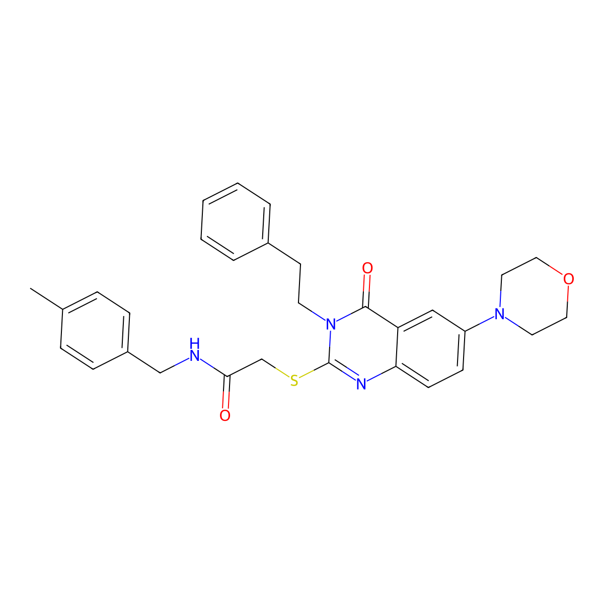 N-(4-methylbenzyl)-2-((6-morpholino-4-oxo-3-phenethyl-3,4-dihydroquinazolin-2-yl)thio)acetamide molecular structure, CAS 689759-17-9