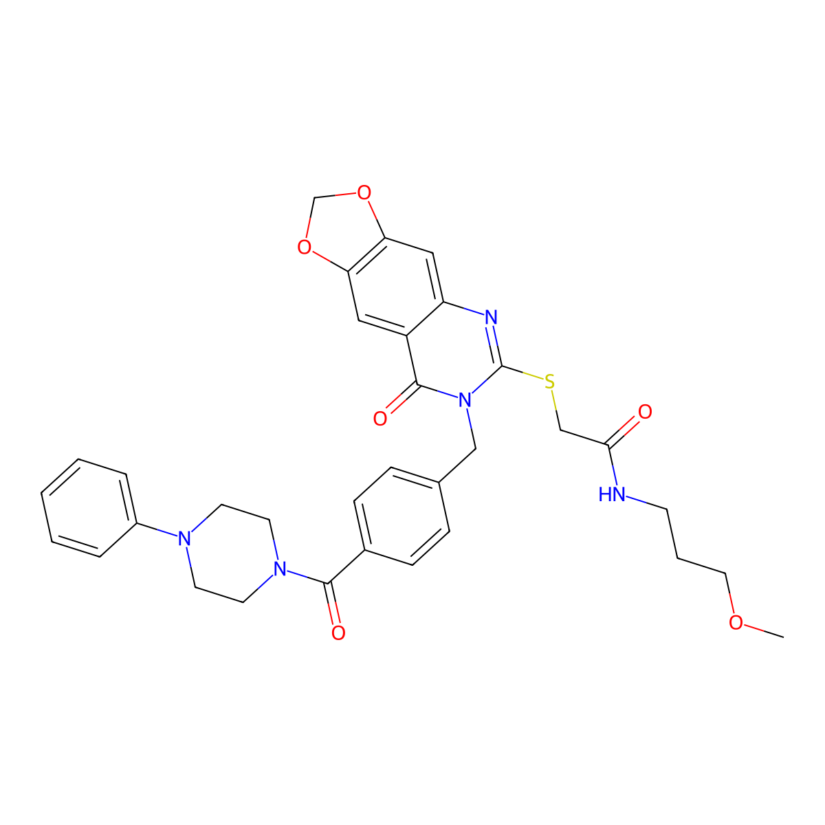 N-(3-methoxypropyl)-2-((8-oxo-7-(4-(4-phenylpiperazine-1-carbonyl)benzyl)-7,8-dihydro-[1,3]dioxolo[4,5-g]quinazolin-6-yl)thio)acetamide molecular structure, CAS 689759-24-8