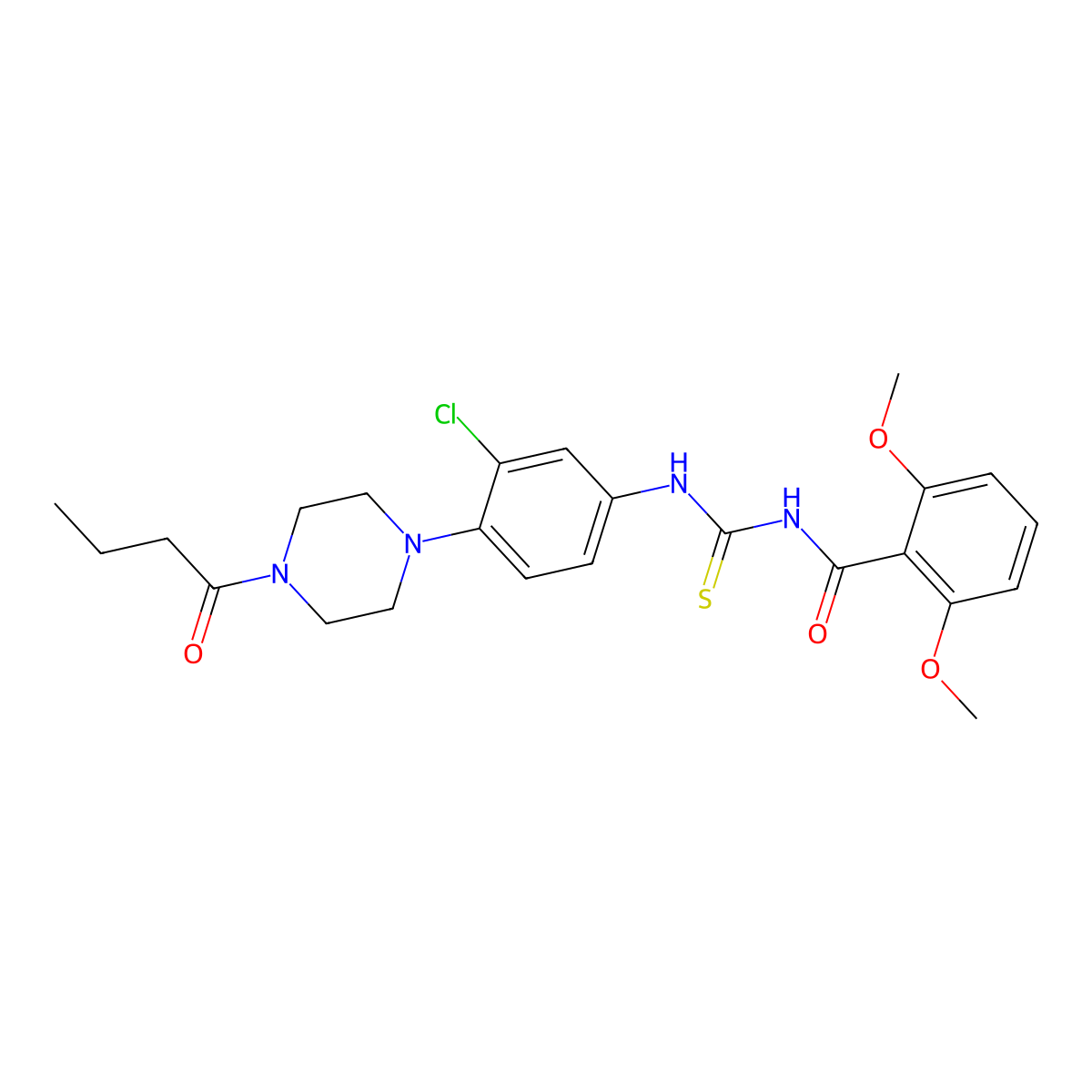 N-[[4-(4-butanoylpiperazin-1-yl)-3-chlorophenyl]carbamothioyl]-2,6-dimethoxybenzamide molecular structure, CAS 689759-28-2