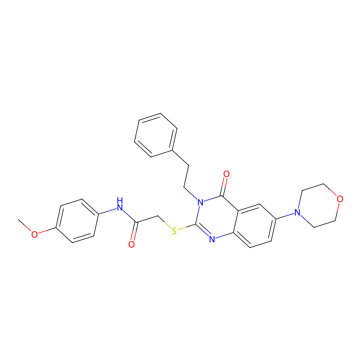 N-(4-methoxyphenyl)-2-((6-morpholino-4-oxo-3-phenethyl-3,4-dihydroquinazolin-2-yl)thio)acetamide molecular structure, CAS 689759-47-5