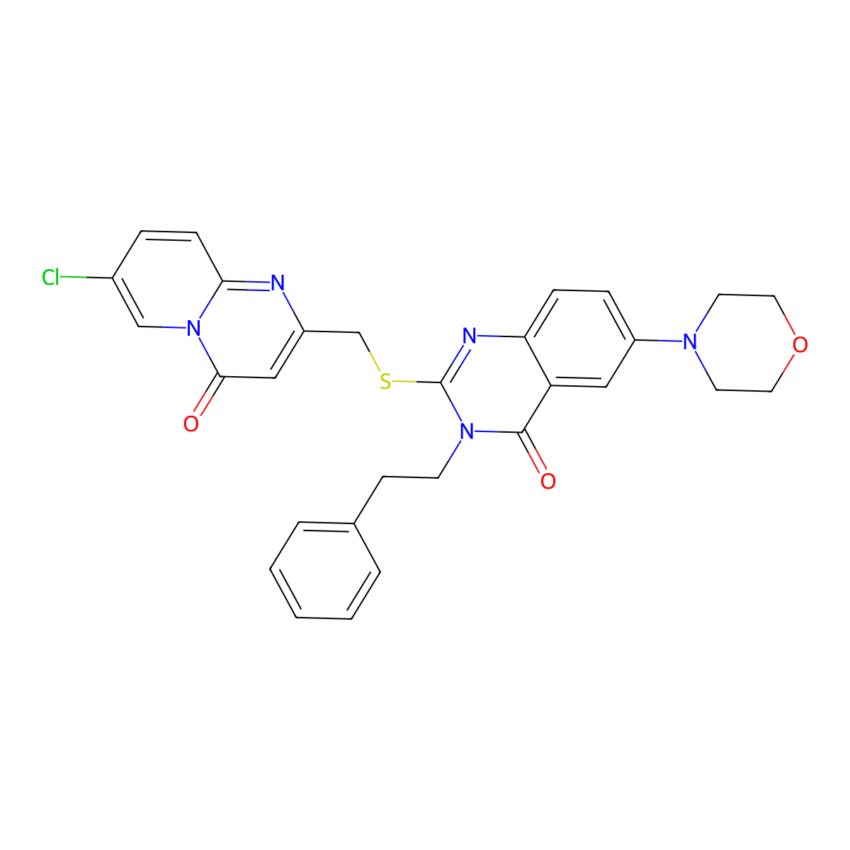 2-(((7-chloro-4-oxo-4H-pyrido[1,2-a]pyrimidin-2-yl)methyl)thio)-6-morpholino-3-phenethylquinazolin-4(3H)-one molecular structure, CAS 689759-59-9