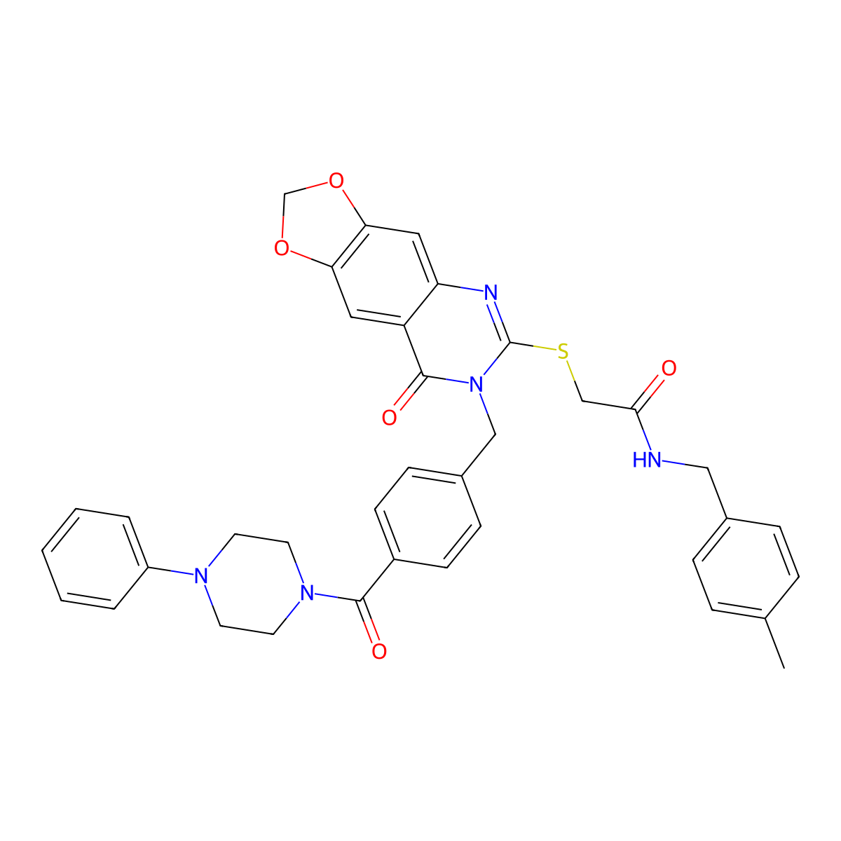 N-(4-methylbenzyl)-2-((8-oxo-7-(4-(4-phenylpiperazine-1-carbonyl)benzyl)-7,8-dihydro-[1,3]dioxolo[4,5-g]quinazolin-6-yl)thio)acetamide molecular structure, CAS 689759-60-2