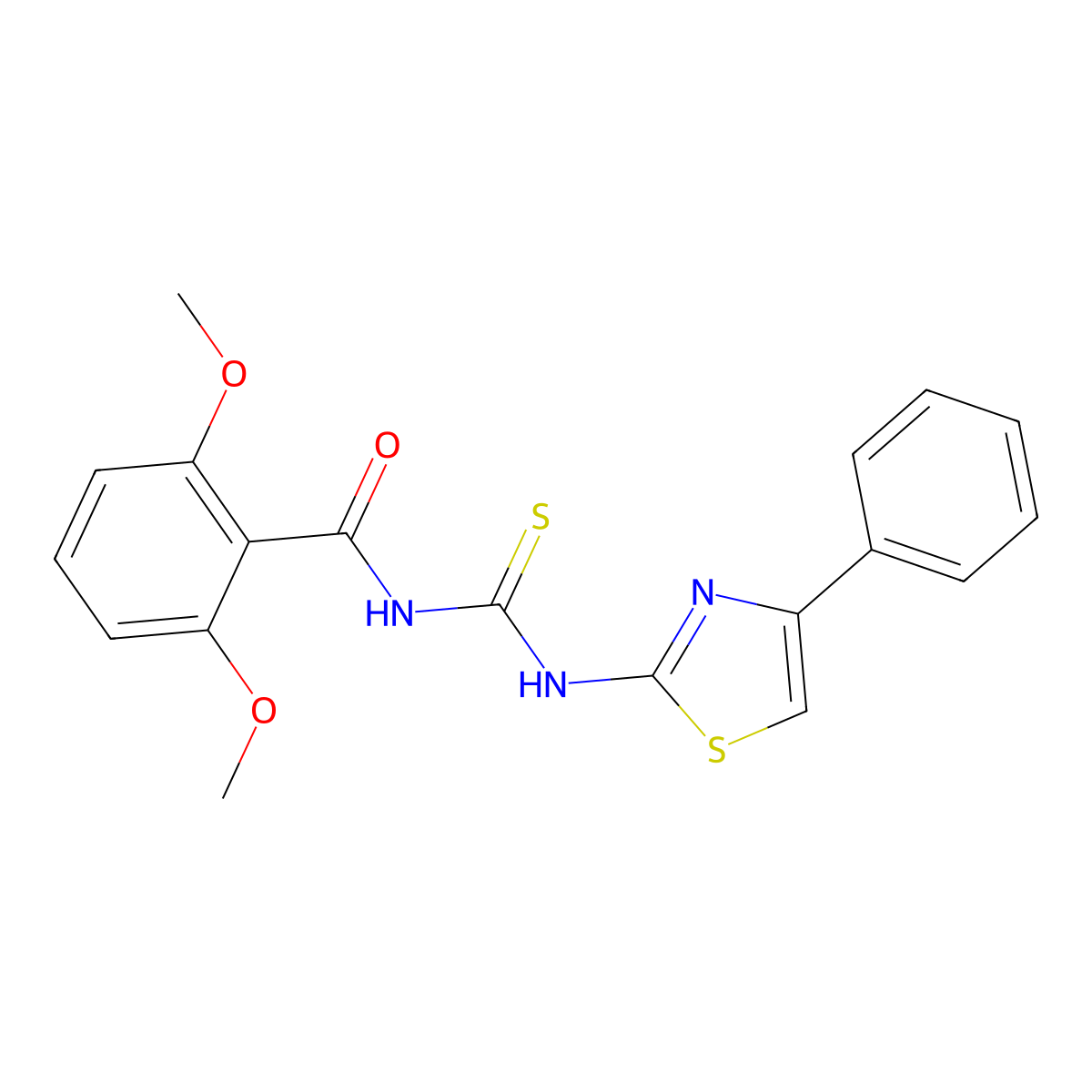 2,6-dimethoxy-N-[(4-phenyl-1,3-thiazol-2-yl)carbamothioyl]benzamide molecular structure, CAS 689759-64-6