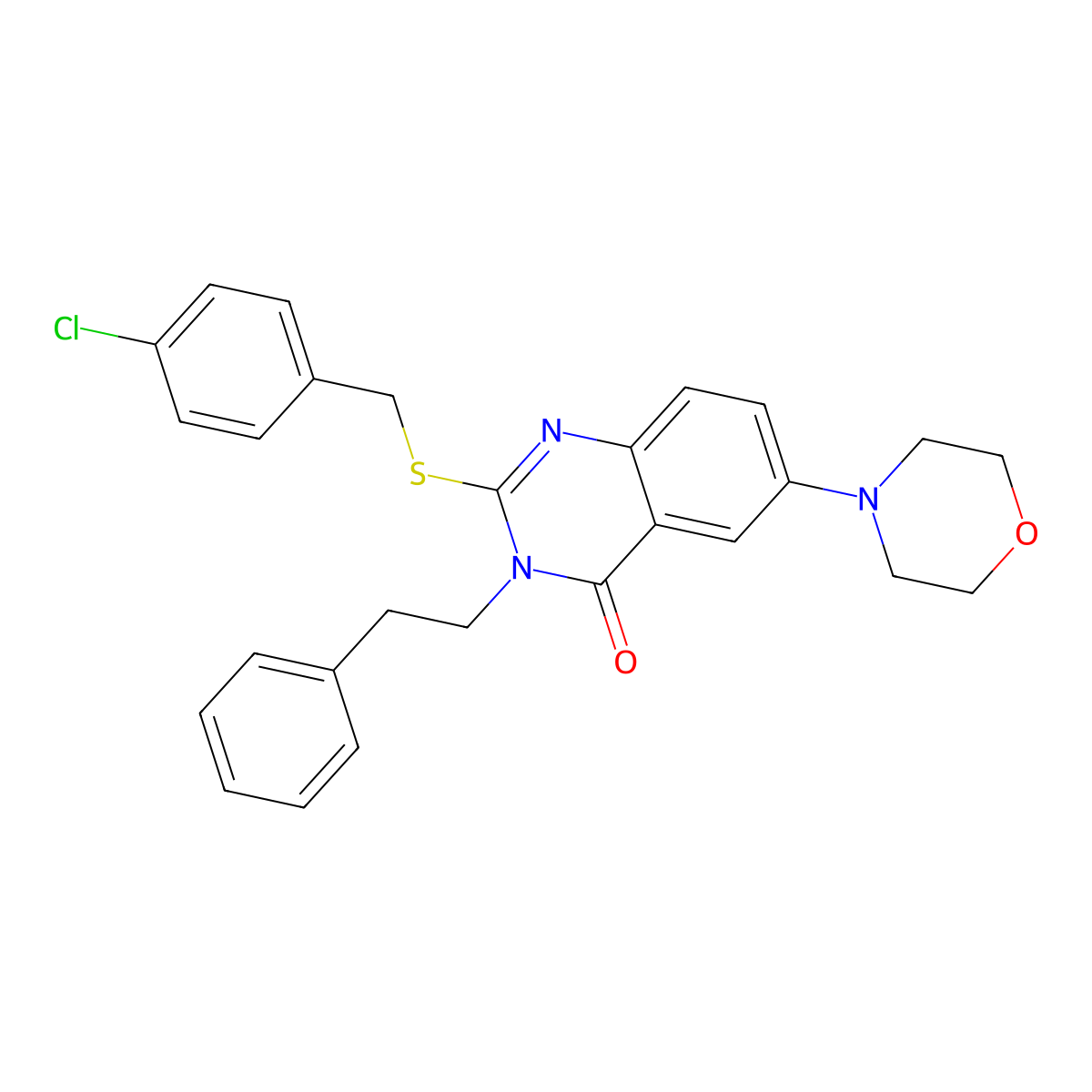 2-((4-chlorobenzyl)thio)-6-morpholino-3-phenethylquinazolin-4(3H)-one molecular structure, CAS 689759-71-5