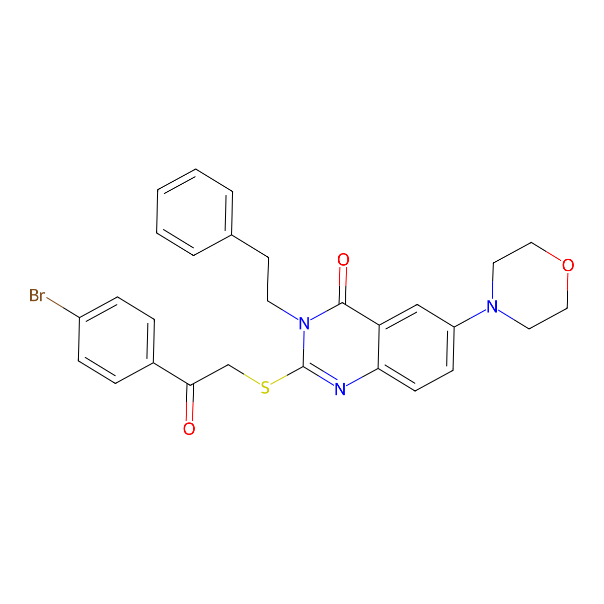 2-((2-(4-bromophenyl)-2-oxoethyl)thio)-6-morpholino-3-phenethylquinazolin-4(3H)-one molecular structure, CAS 689759-77-1