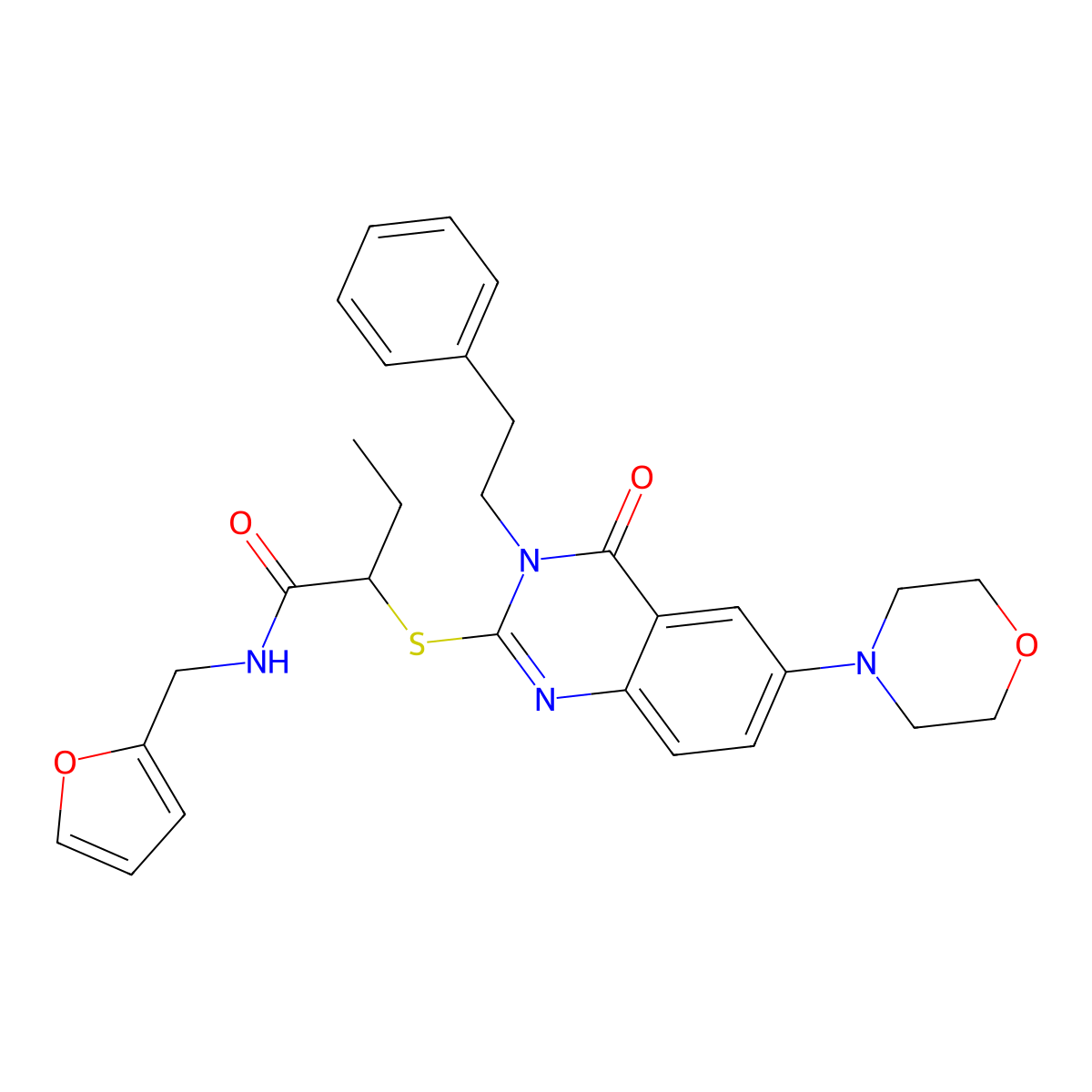 N-[(furan-2-yl)methyl]-2-{[6-(morpholin-4-yl)-4-oxo-3-(2-phenylethyl)-3,4-dihydroquinazolin-2-yl]sulfanyl}butanamide molecular structure, CAS 689759-83-9