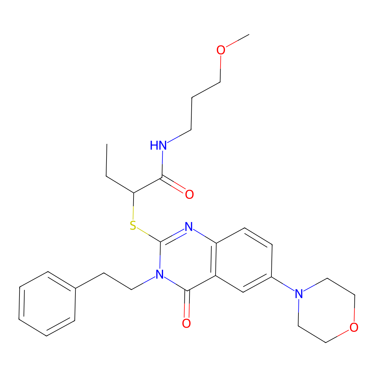 N-(3-methoxypropyl)-2-{[6-(morpholin-4-yl)-4-oxo-3-(2-phenylethyl)-3,4-dihydroquinazolin-2-yl]sulfanyl}butanamide molecular structure, CAS 689759-89-5