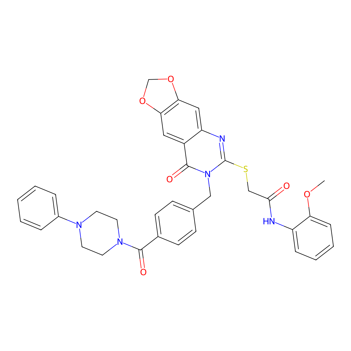N-(2-methoxyphenyl)-2-((8-oxo-7-(4-(4-phenylpiperazine-1-carbonyl)benzyl)-7,8-dihydro-[1,3]dioxolo[4,5-g]quinazolin-6-yl)thio)acetamide molecular structure, CAS 689759-90-8