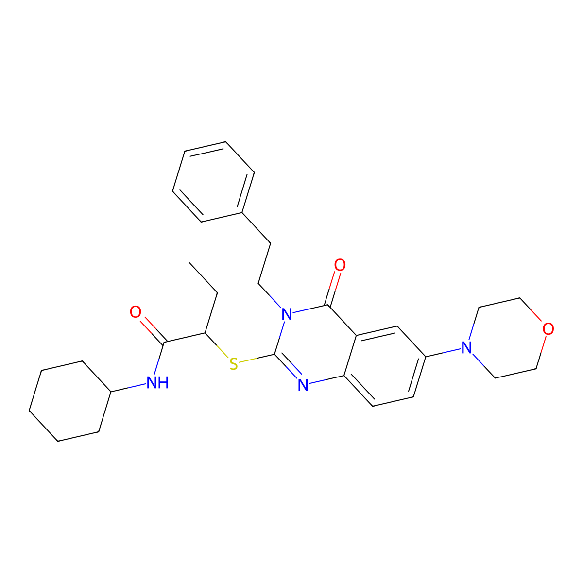 N-cyclohexyl-2-{[6-(morpholin-4-yl)-4-oxo-3-(2-phenylethyl)-3,4-dihydroquinazolin-2-yl]sulfanyl}butanamide molecular structure, CAS 689760-01-8