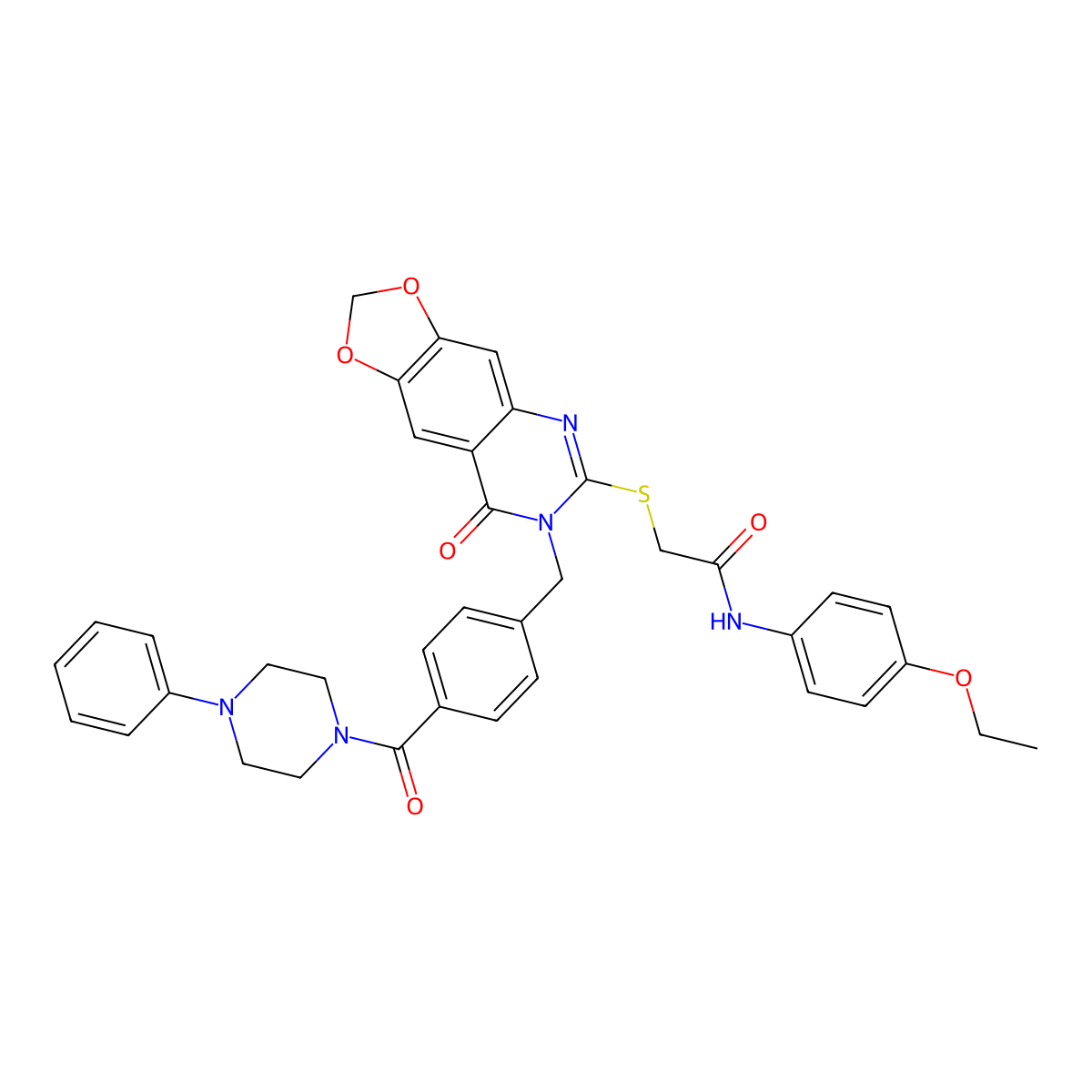 N-(4-ethoxyphenyl)-2-((8-oxo-7-(4-(4-phenylpiperazine-1-carbonyl)benzyl)-7,8-dihydro-[1,3]dioxolo[4,5-g]quinazolin-6-yl)thio)acetamide molecular structure, CAS 689760-07-4