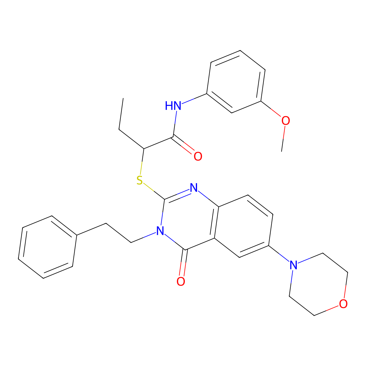 N-(3-methoxyphenyl)-2-((6-morpholino-4-oxo-3-phenethyl-3,4-dihydroquinazolin-2-yl)thio)butanamide molecular structure, CAS 689760-14-3