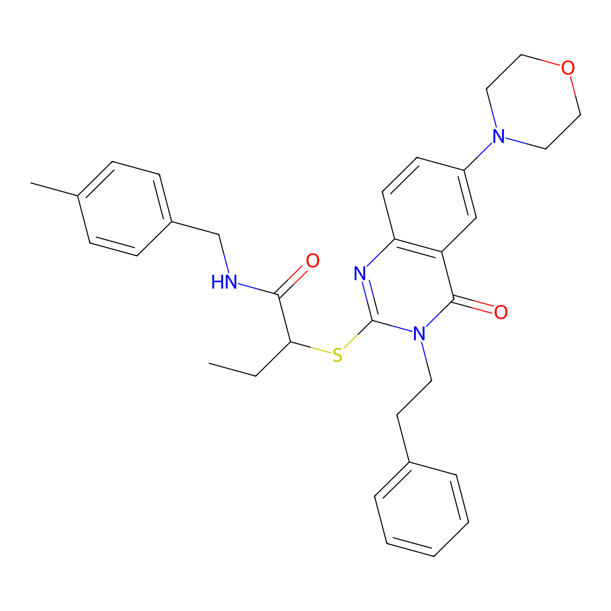 N-(4-methylbenzyl)-2-((6-morpholino-4-oxo-3-phenethyl-3,4-dihydroquinazolin-2-yl)thio)butanamide molecular structure, CAS 689760-19-8
