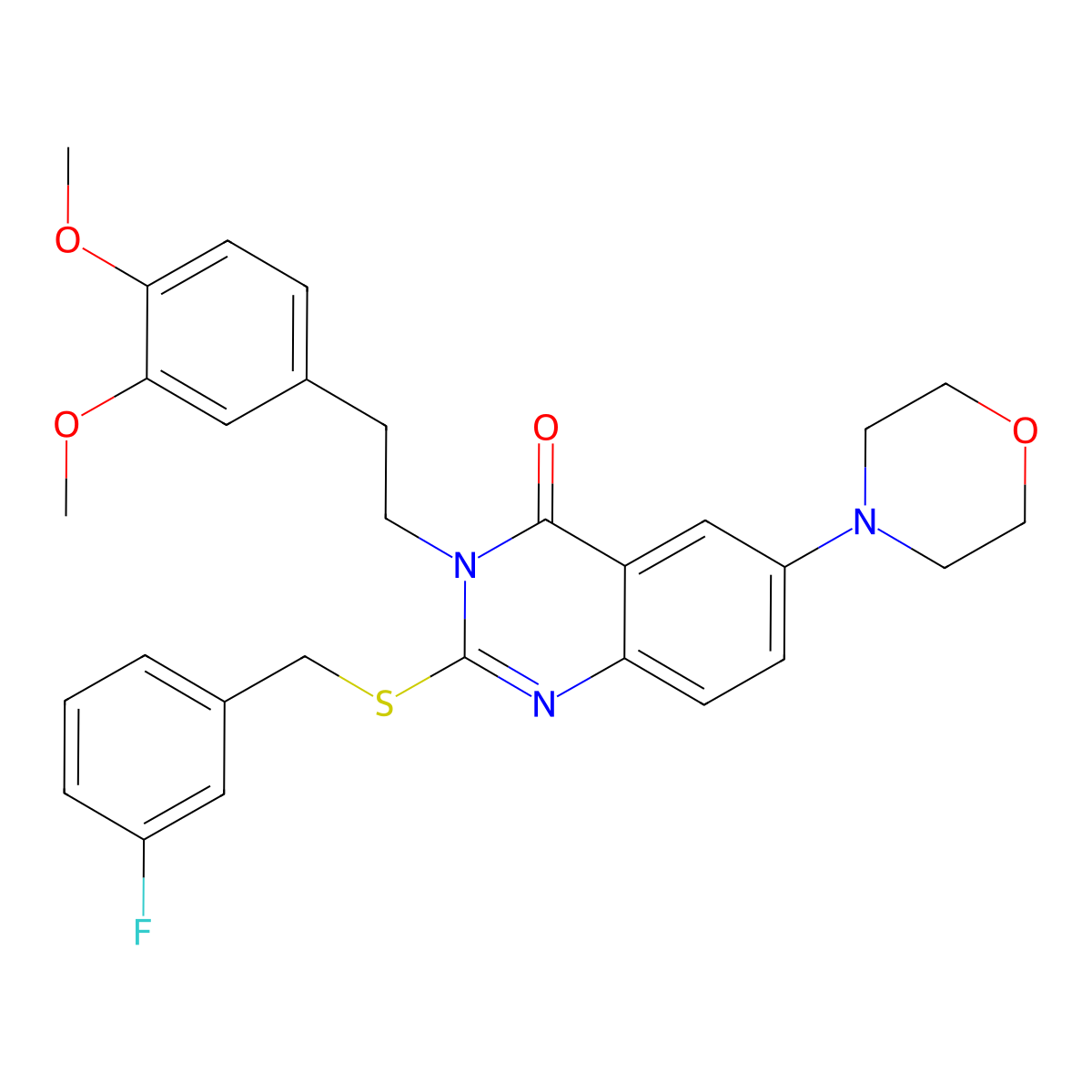 3-(3,4-dimethoxyphenethyl)-2-((3-fluorobenzyl)thio)-6-morpholinoquinazolin-4(3H)-one molecular structure, CAS 689760-36-9