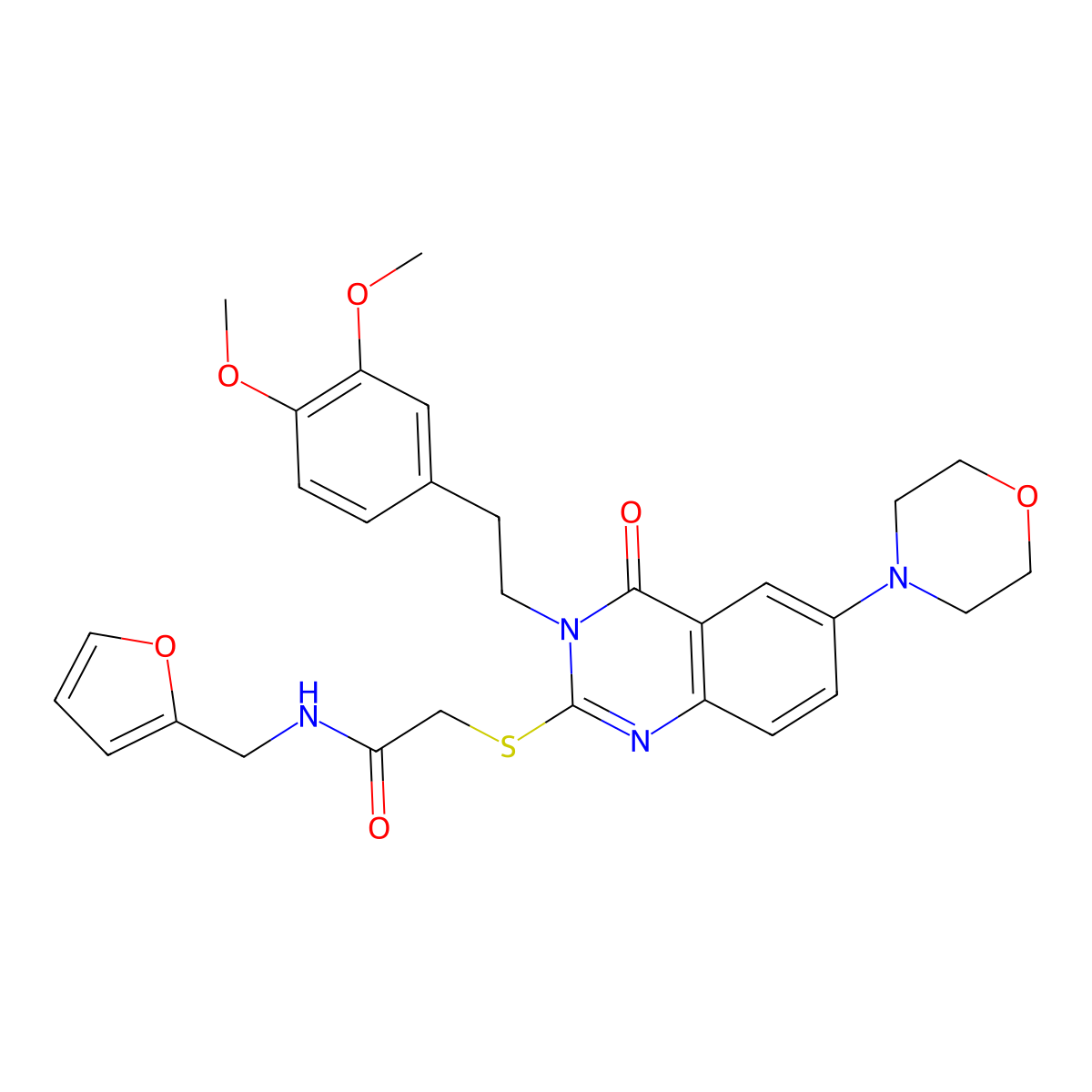 2-((3-(3,4-dimethoxyphenethyl)-6-morpholino-4-oxo-3,4-dihydroquinazolin-2-yl)thio)-N-(furan-2-ylmethyl)acetamide molecular structure, CAS 689760-54-1