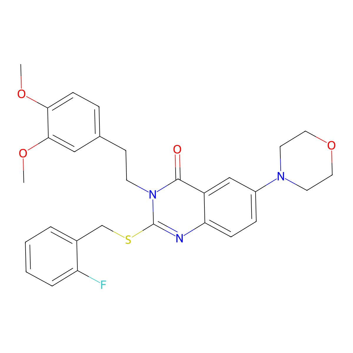 3-(3,4-dimethoxyphenethyl)-2-((2-fluorobenzyl)thio)-6-morpholinoquinazolin-4(3H)-one molecular structure, CAS 689760-66-5