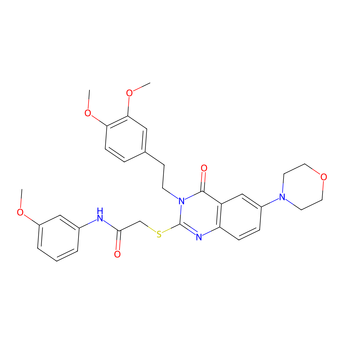 2-((3-(3,4-dimethoxyphenethyl)-6-morpholino-4-oxo-3,4-dihydroquinazolin-2-yl)thio)-N-(3-methoxyphenyl)acetamide molecular structure, CAS 689760-78-9