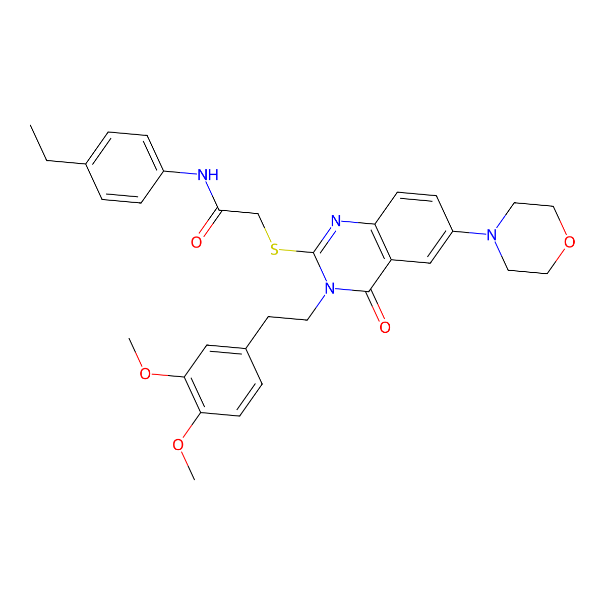2-((3-(3,4-dimethoxyphenethyl)-6-morpholino-4-oxo-3,4-dihydroquinazolin-2-yl)thio)-N-(4-ethylphenyl)acetamide molecular structure, CAS 689760-84-7