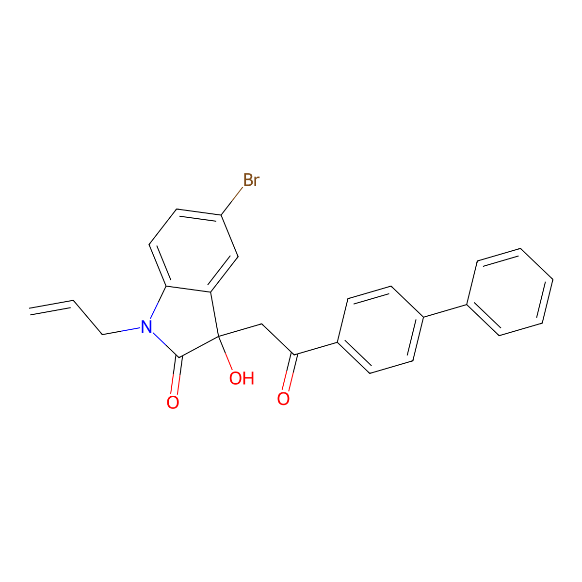 5-Bromo-3-hydroxy-3-[2-oxo-2-(4-phenylphenyl)ethyl]-1-prop-2-enylindol-2-one molecular structure, CAS 689760-92-7
