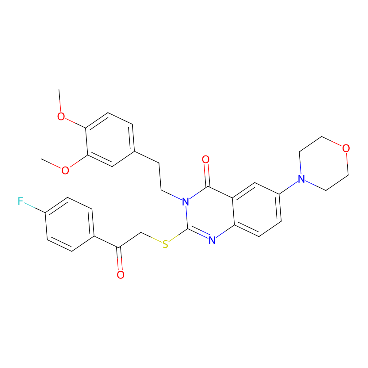 3-(3,4-dimethoxyphenethyl)-2-((2-(4-fluorophenyl)-2-oxoethyl)thio)-6-morpholinoquinazolin-4(3H)-one molecular structure, CAS 689760-95-0