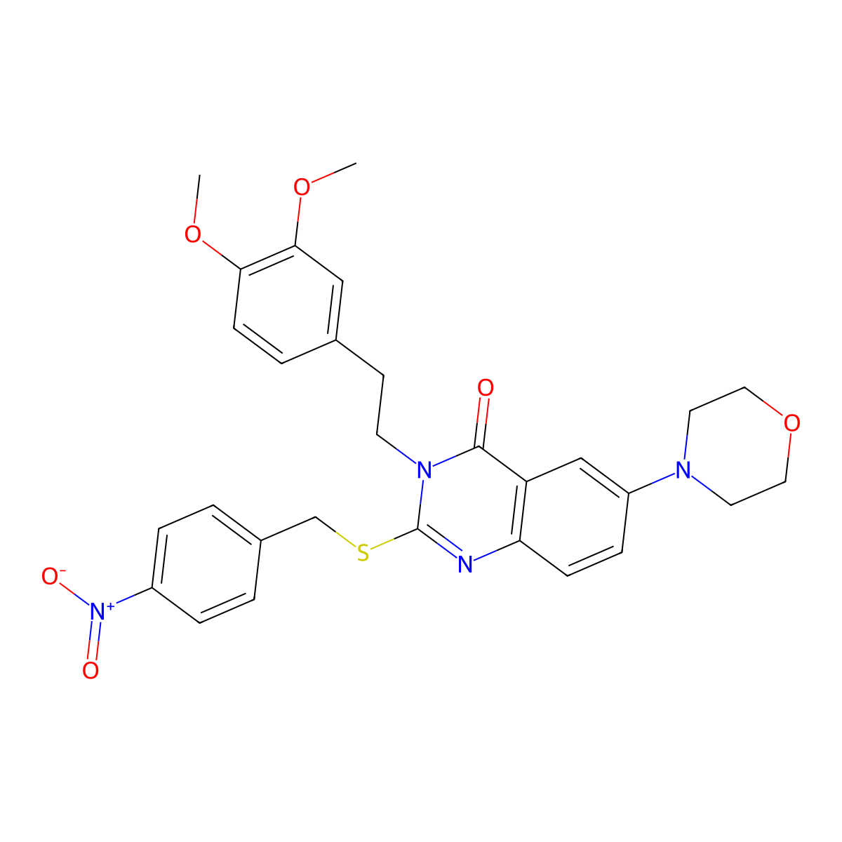 3-(3,4-dimethoxyphenethyl)-6-morpholino-2-((4-nitrobenzyl)thio)quinazolin-4(3H)-one molecular structure, CAS 689761-06-6