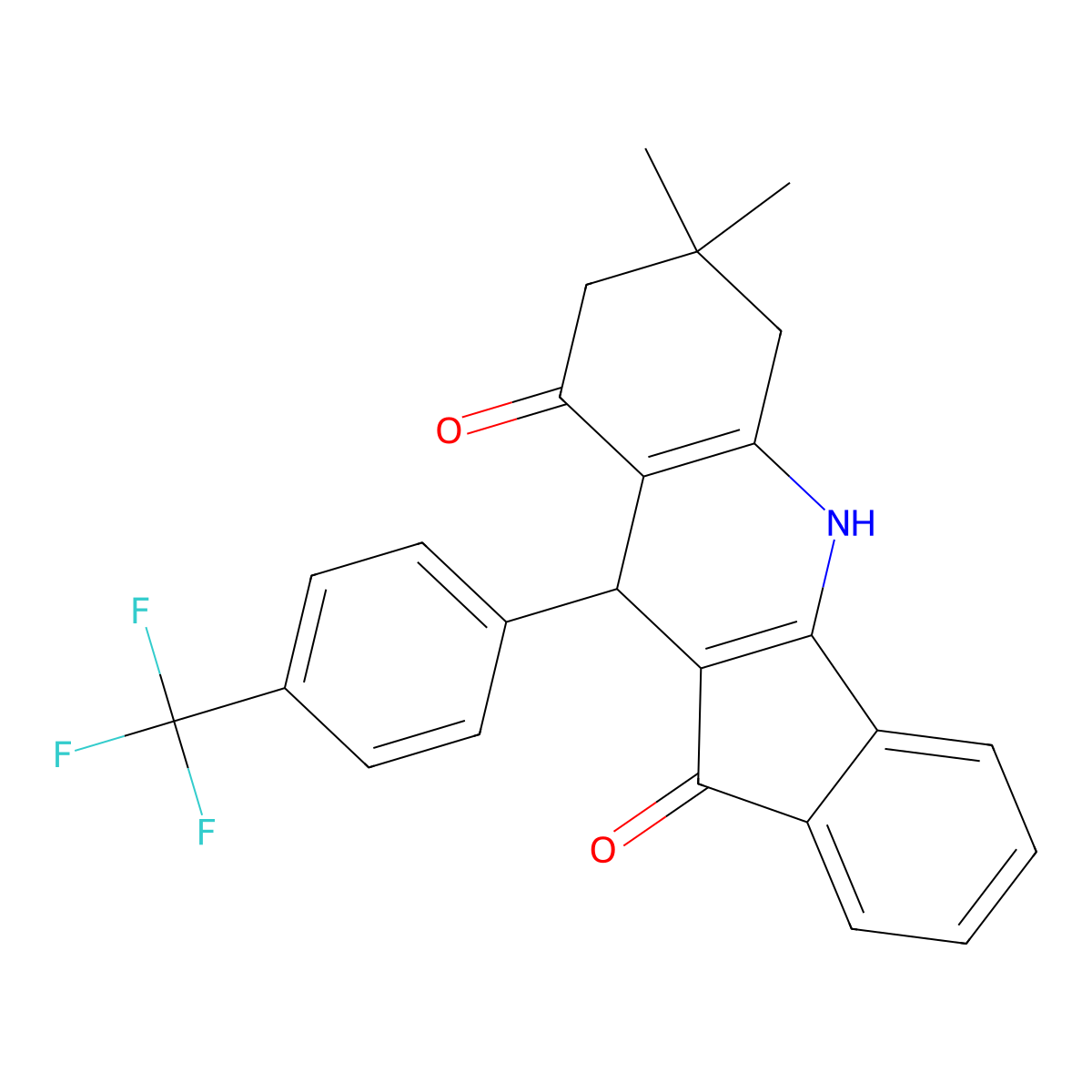 7,7-dimethyl-10-[4-(trifluoromethyl)phenyl]-6,7,8,10-tetrahydro-5H-indeno[1,2-b]quinoline-9,11-dione molecular structure, CAS 689761-09-9