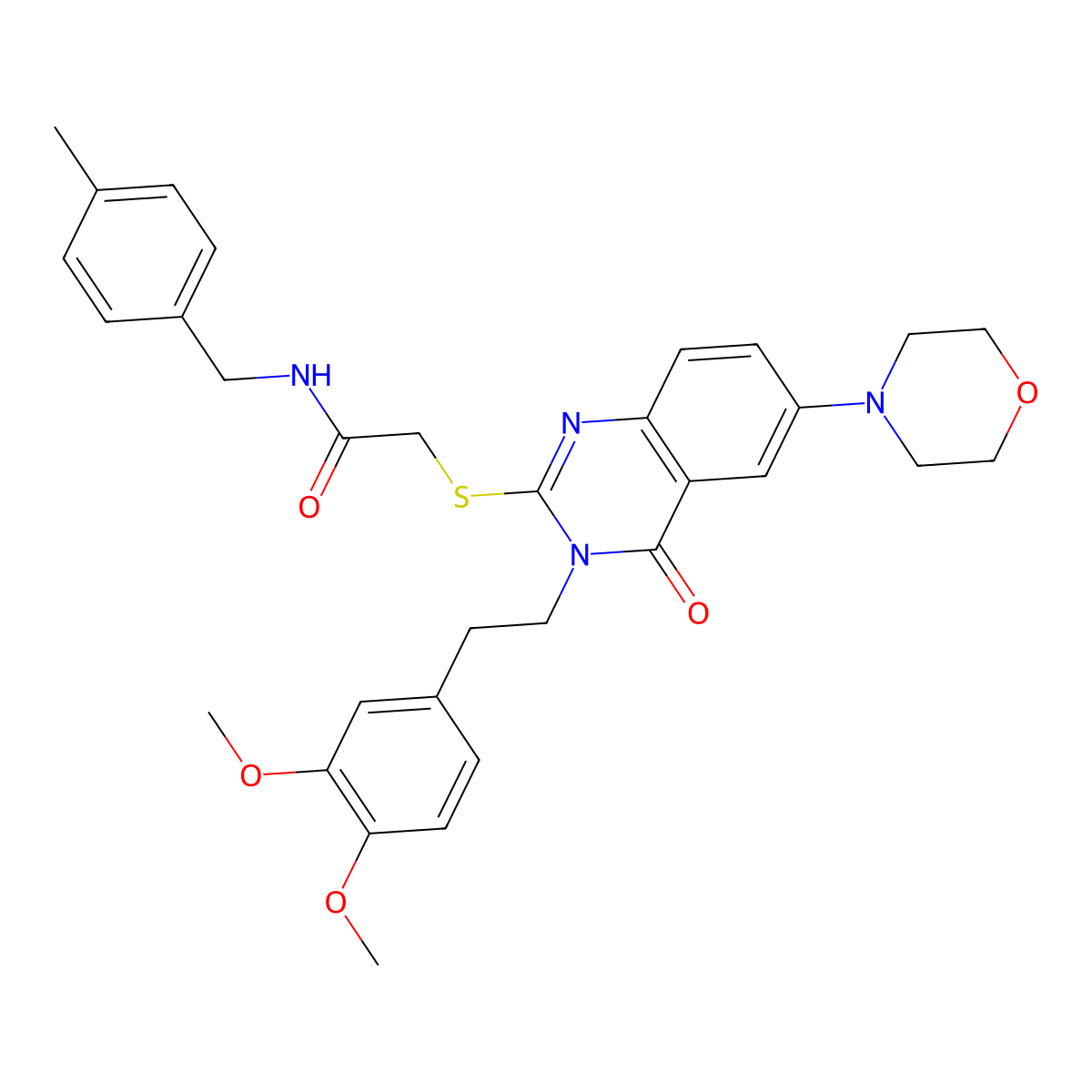 2-((3-(3,4-dimethoxyphenethyl)-6-morpholino-4-oxo-3,4-dihydroquinazolin-2-yl)thio)-N-(4-methylbenzyl)acetamide molecular structure, CAS 689761-18-0
