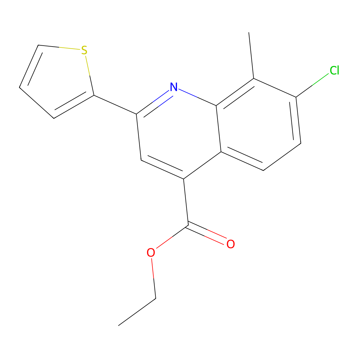 Ethyl 7-chloro-8-methyl-2-(2-thienyl)-4-quinolinecarboxylate molecular structure, CAS 689761-32-8