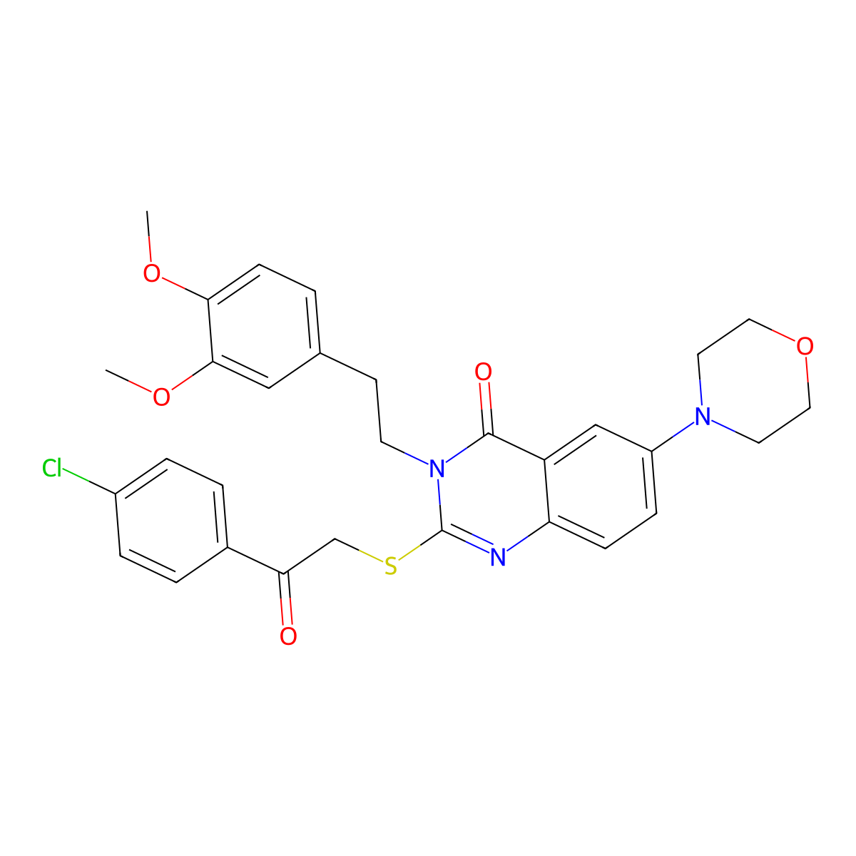 2-((2-(4-chlorophenyl)-2-oxoethyl)thio)-3-(3,4-dimethoxyphenethyl)-6-morpholinoquinazolin-4(3H)-one molecular structure, CAS 689761-35-1