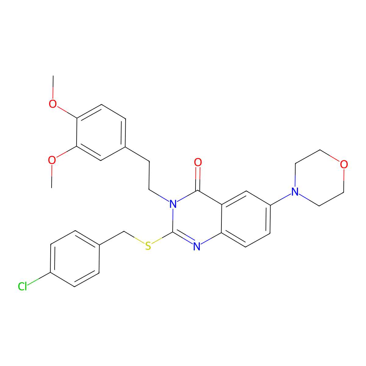 2-((4-chlorobenzyl)thio)-3-(3,4-dimethoxyphenethyl)-6-morpholinoquinazolin-4(3H)-one molecular structure, CAS 689761-41-9