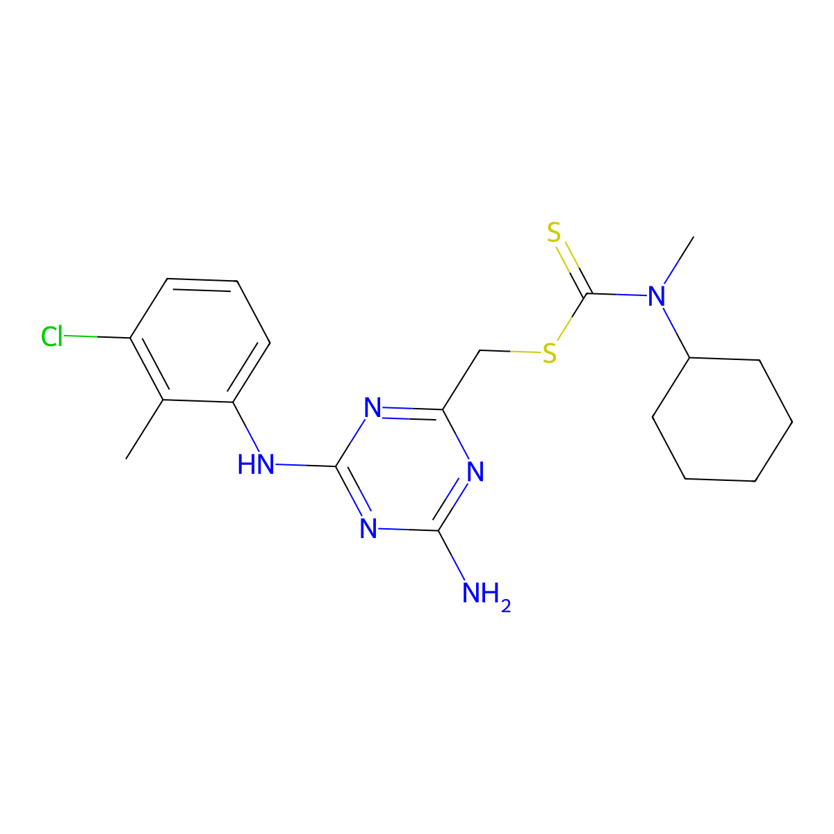 {4-Amino-6-[(3-chloro-2-methylphenyl)amino]-1,3,5-triazin-2-yl}methyl cyclohexyl(methyl)dithiocarbamate molecular structure, CAS 689761-50-0