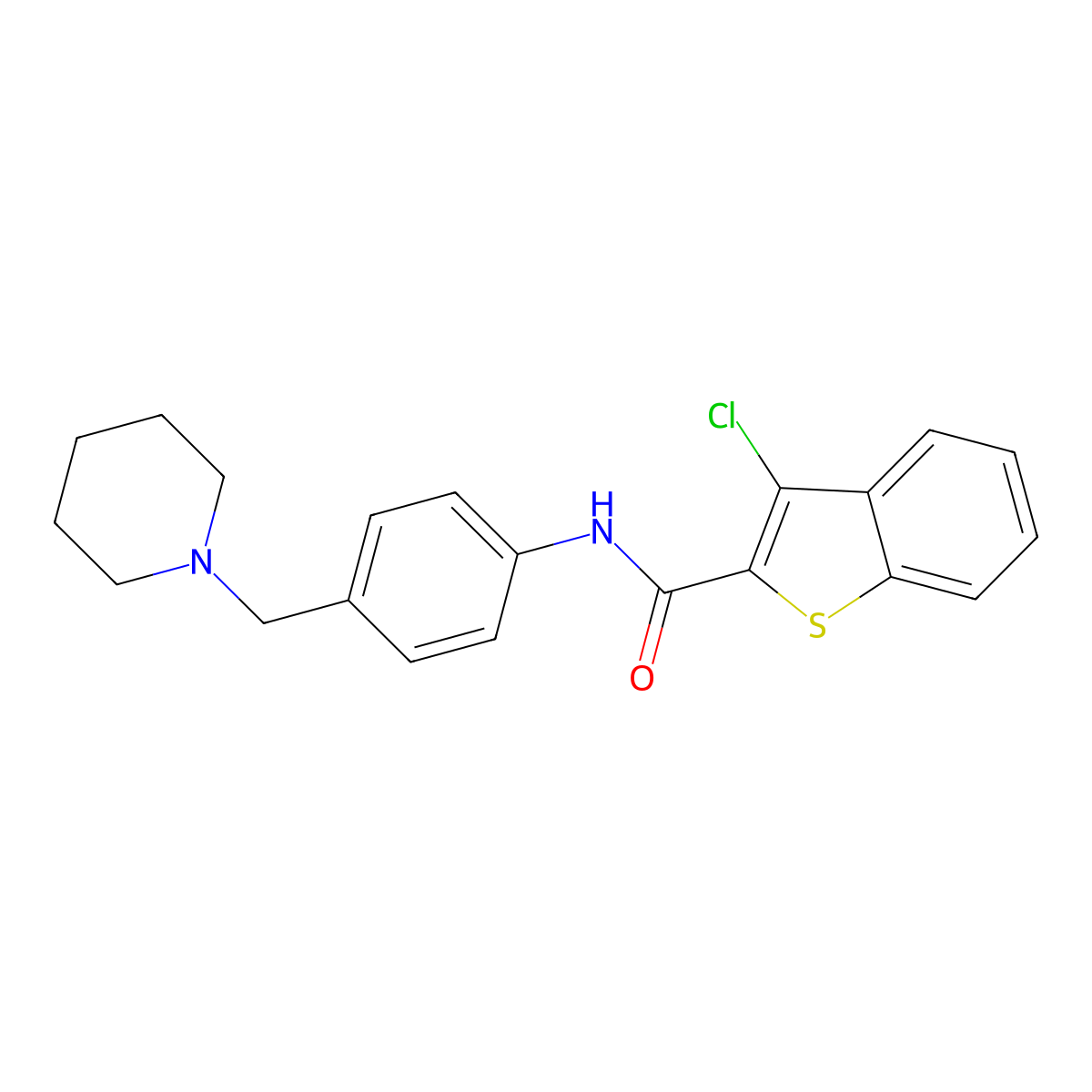 3-chloro-N-[4-(piperidin-1-ylmethyl)phenyl]-1-benzothiophene-2-carboxamide molecular structure, CAS 689761-57-7