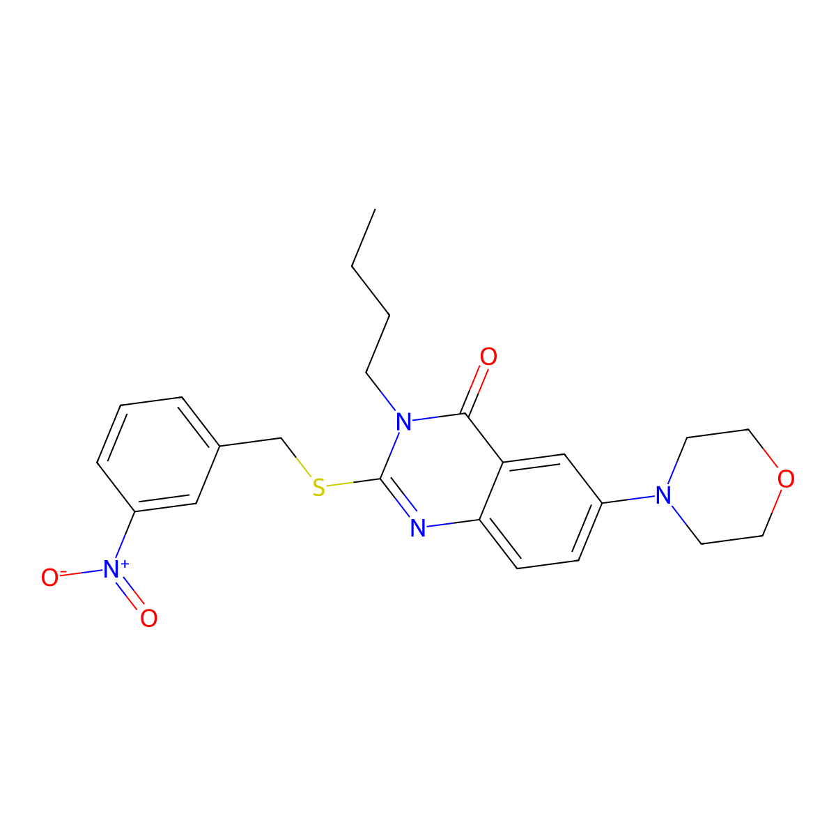 3-Butyl-6-morpholin-4-yl-2-[(3-nitrophenyl)methylsulfanyl]quinazolin-4-one molecular structure, CAS 689761-60-2
