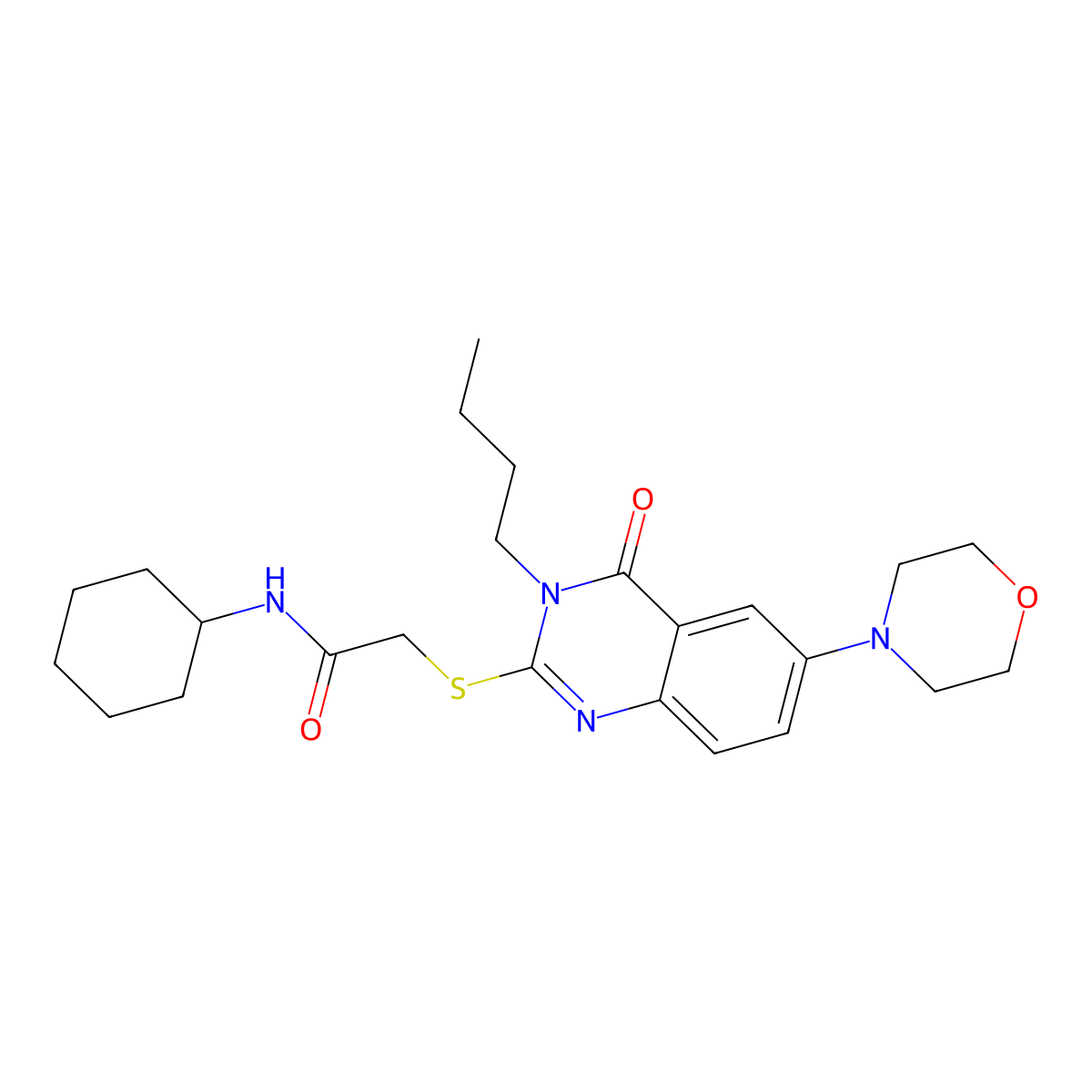 2-((3-butyl-6-morpholino-4-oxo-3,4-dihydroquinazolin-2-yl)thio)-N-cyclohexylacetamide molecular structure, CAS 689761-72-6