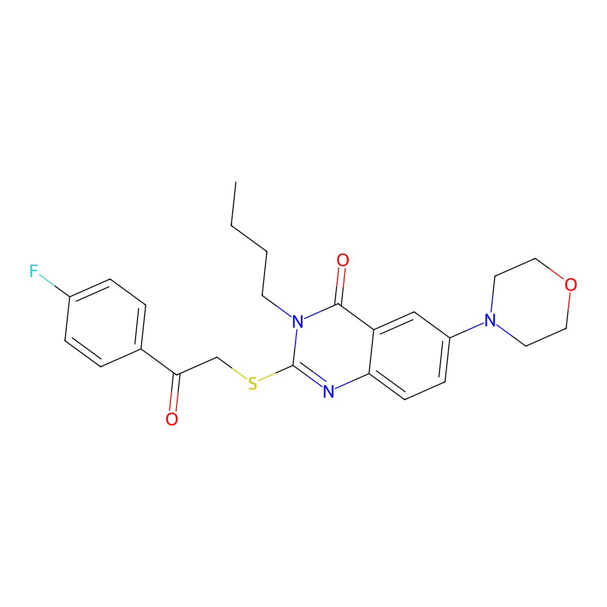 3-Butyl-2-[2-(4-fluorophenyl)-2-oxoethyl]sulfanyl-6-morpholin-4-ylquinazolin-4-one molecular structure, CAS 689762-25-2