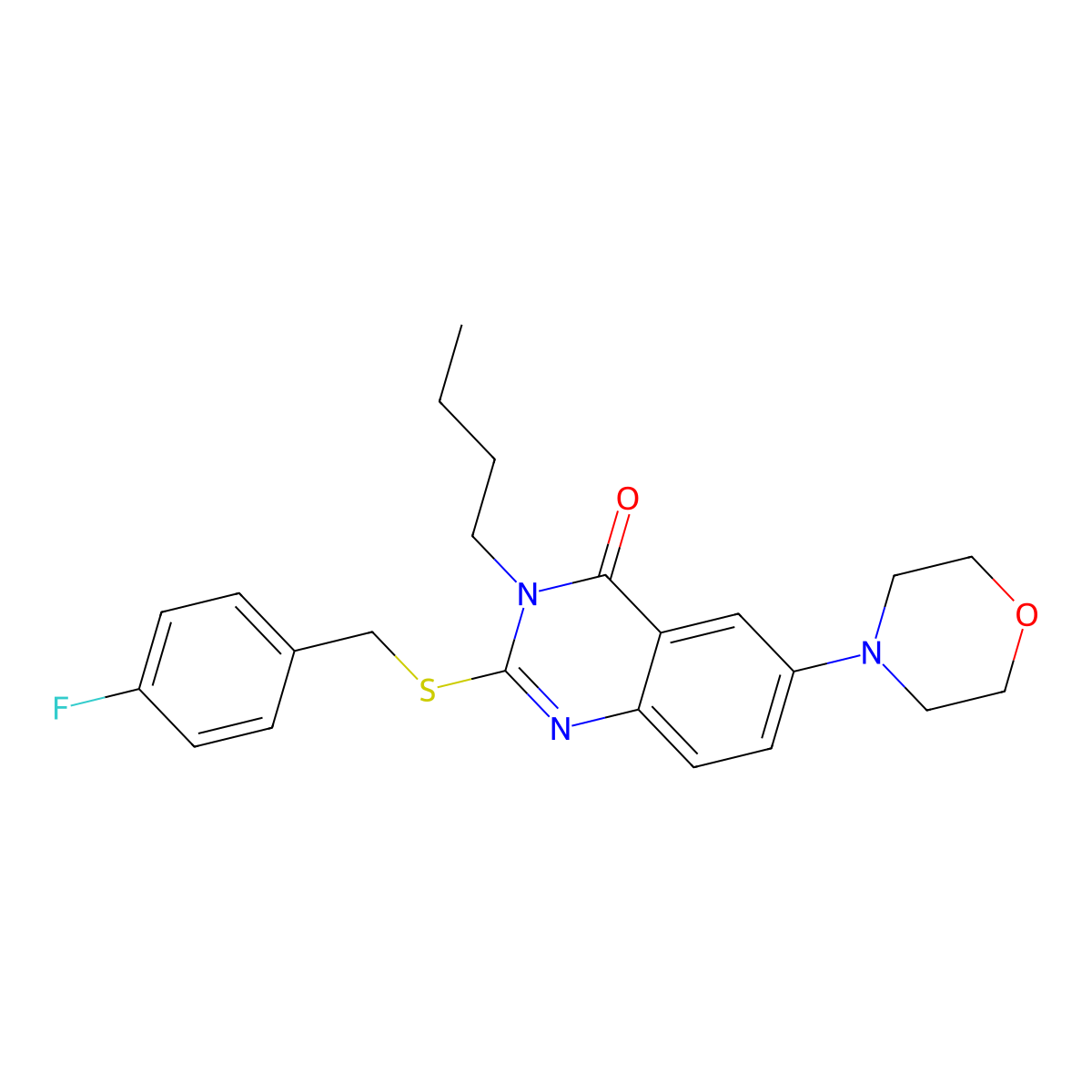 3-butyl-2-((4-fluorobenzyl)thio)-6-morpholinoquinazolin-4(3H)-one molecular structure, CAS 689762-55-8