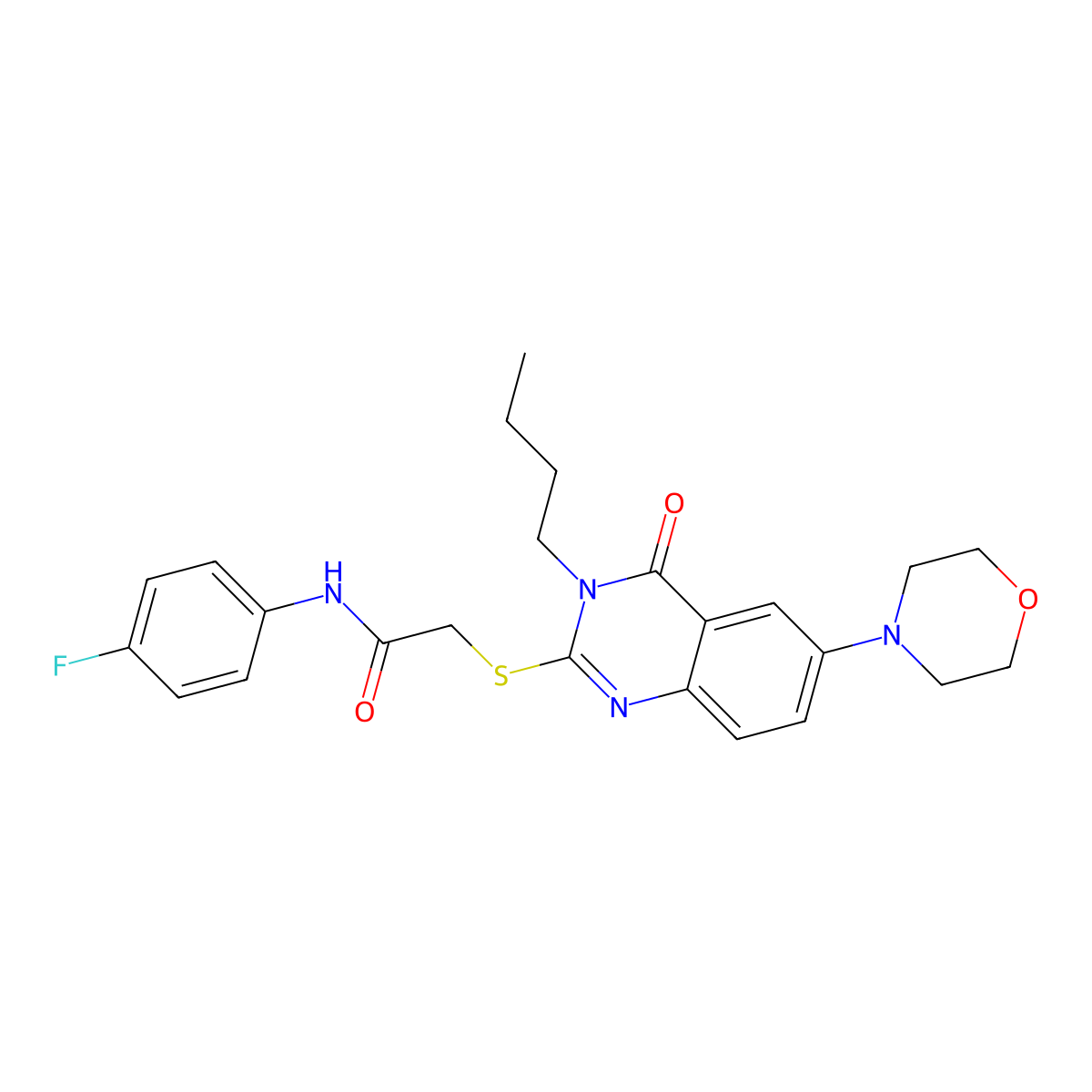 2-(3-butyl-6-morpholin-4-yl-4-oxoquinazolin-2-yl)sulfanyl-N-(4-fluorophenyl)acetamide molecular structure, CAS 689762-92-3