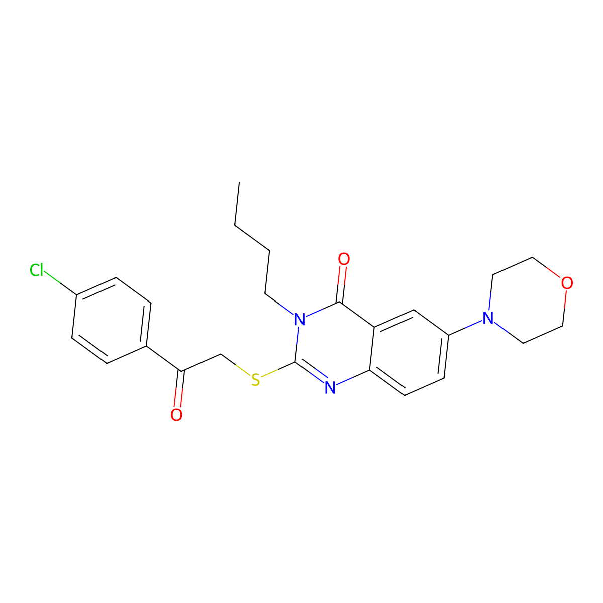 3-Butyl-2-[2-(4-chlorophenyl)-2-oxoethyl]sulfanyl-6-morpholin-4-ylquinazolin-4-one molecular structure, CAS 689762-98-9