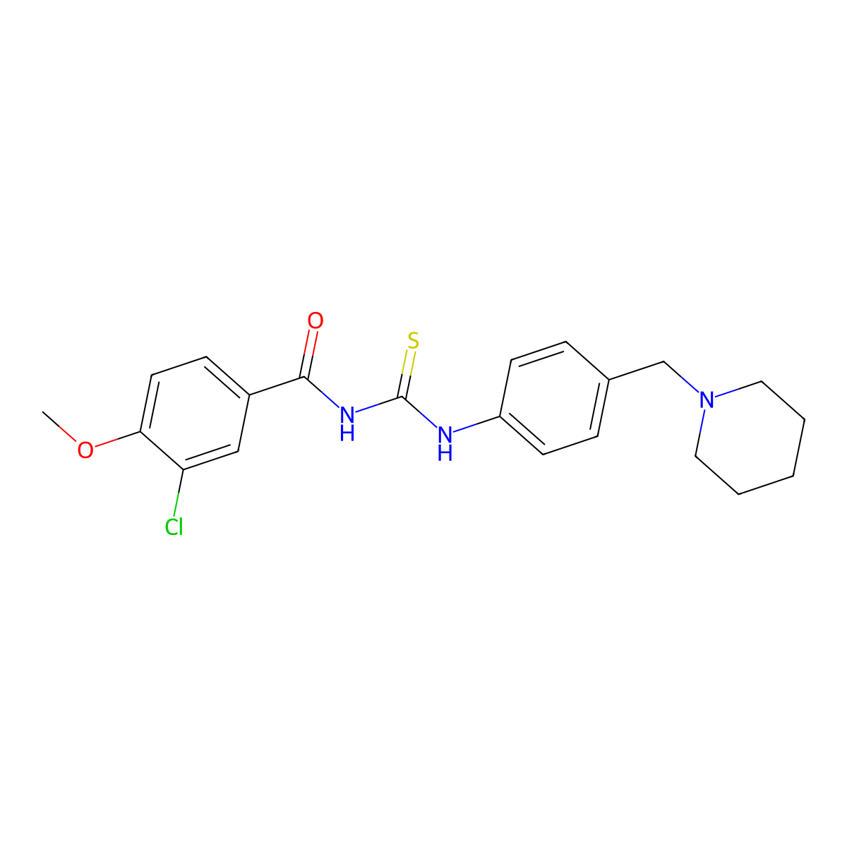 3-chloro-4-methoxy-N-[[4-(piperidin-1-ylmethyl)phenyl]carbamothioyl]benzamide molecular structure, CAS 689763-02-8